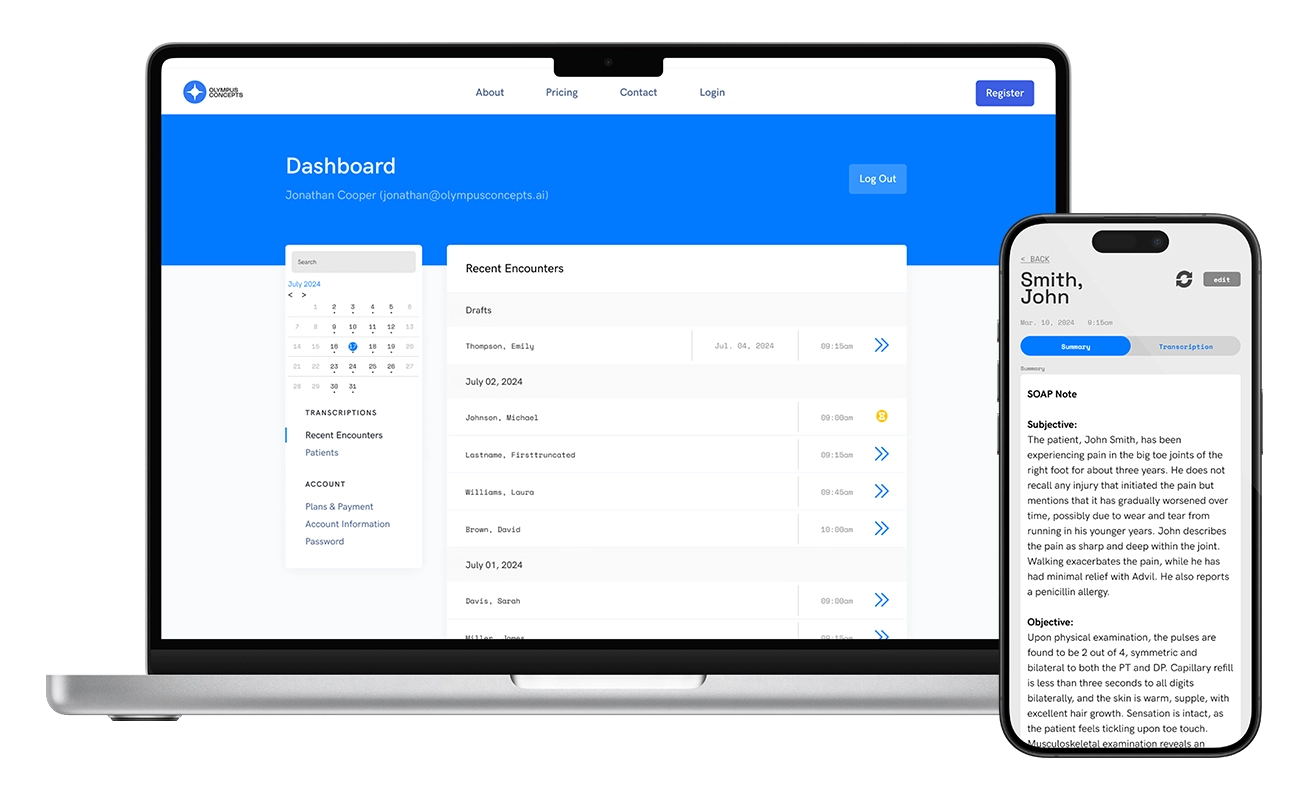ocScribe Dashboard and Mobile App